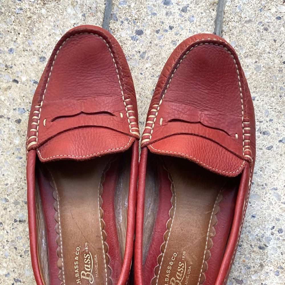 G.H. Bass Womens Driver Penny Loafer Mocs Size 6.5 Red Leather